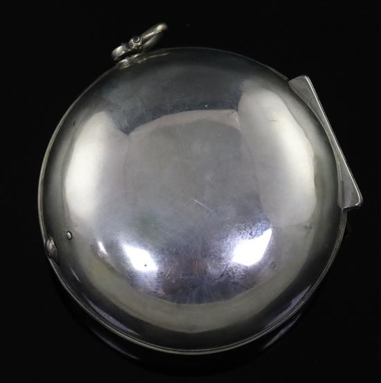 Michael Knight, London, an 18th century silver pair-cased keywind verge pocket watch with silvered Roman dial,